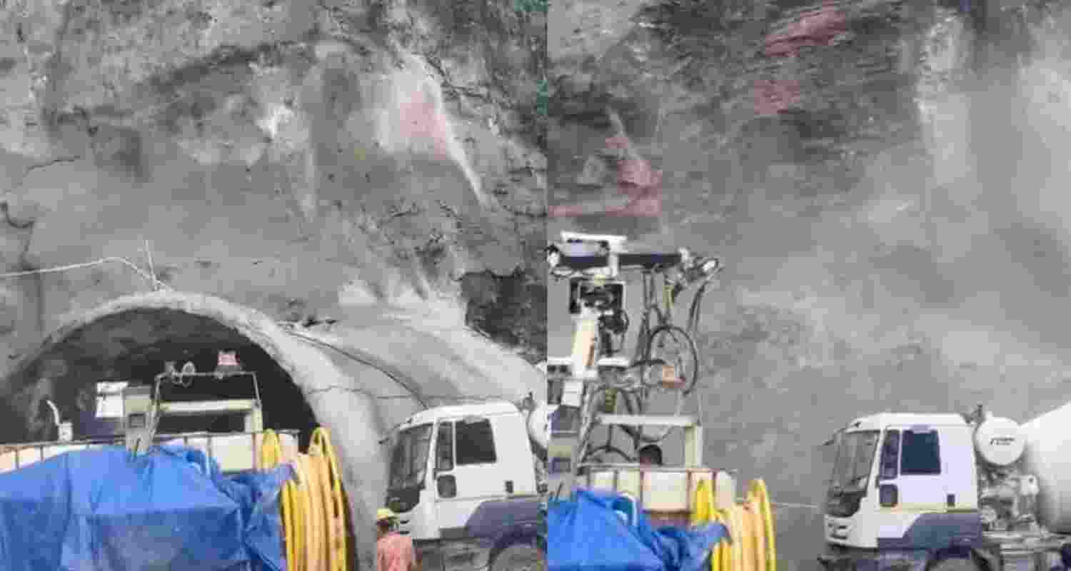 A landslide destroyed an under-construction tunnel in Himachal pradesh. Screengrabs via X.