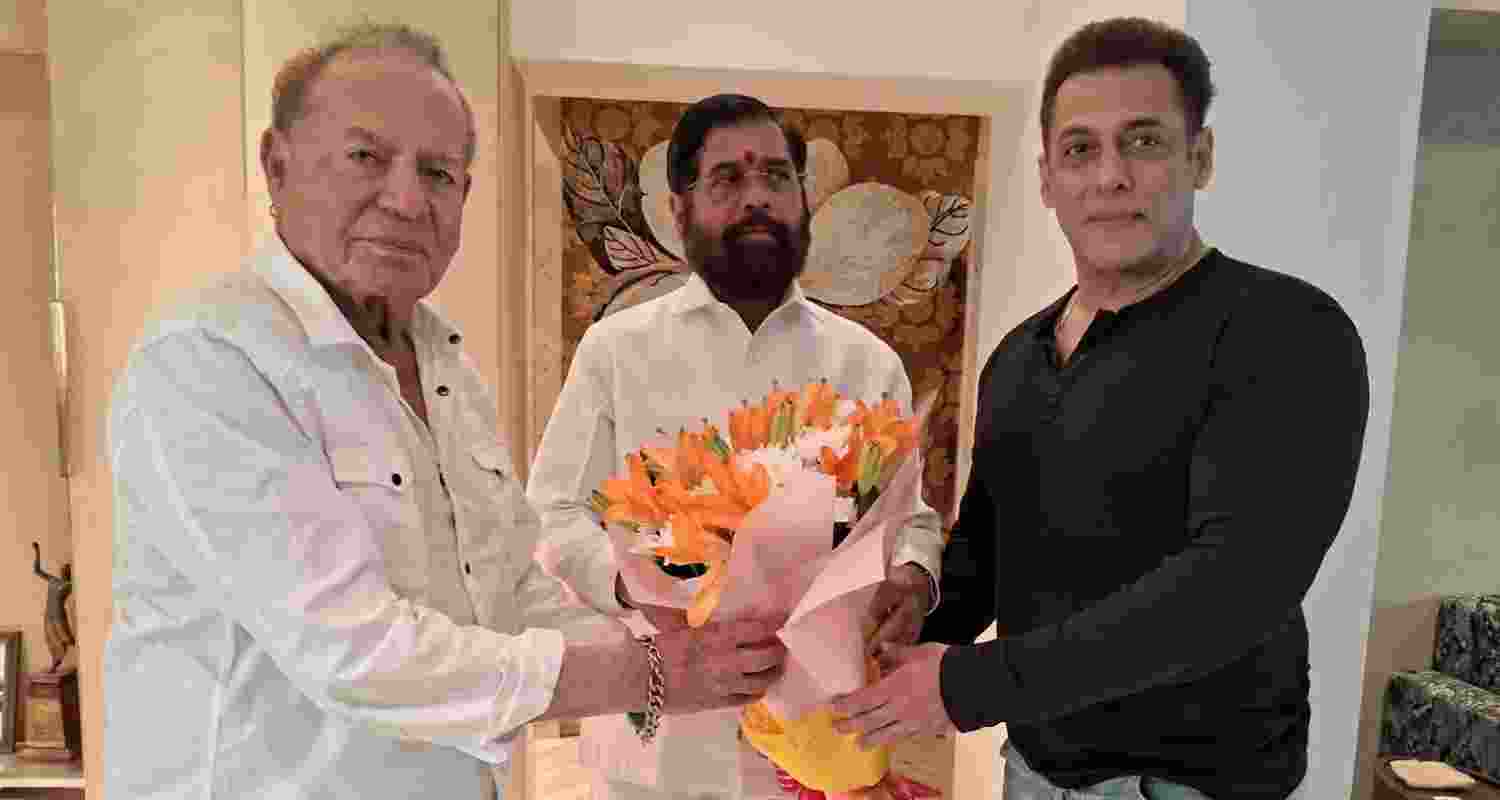 Chief Minister Eknath Shinde with Salman Khan and father Salim Khan 