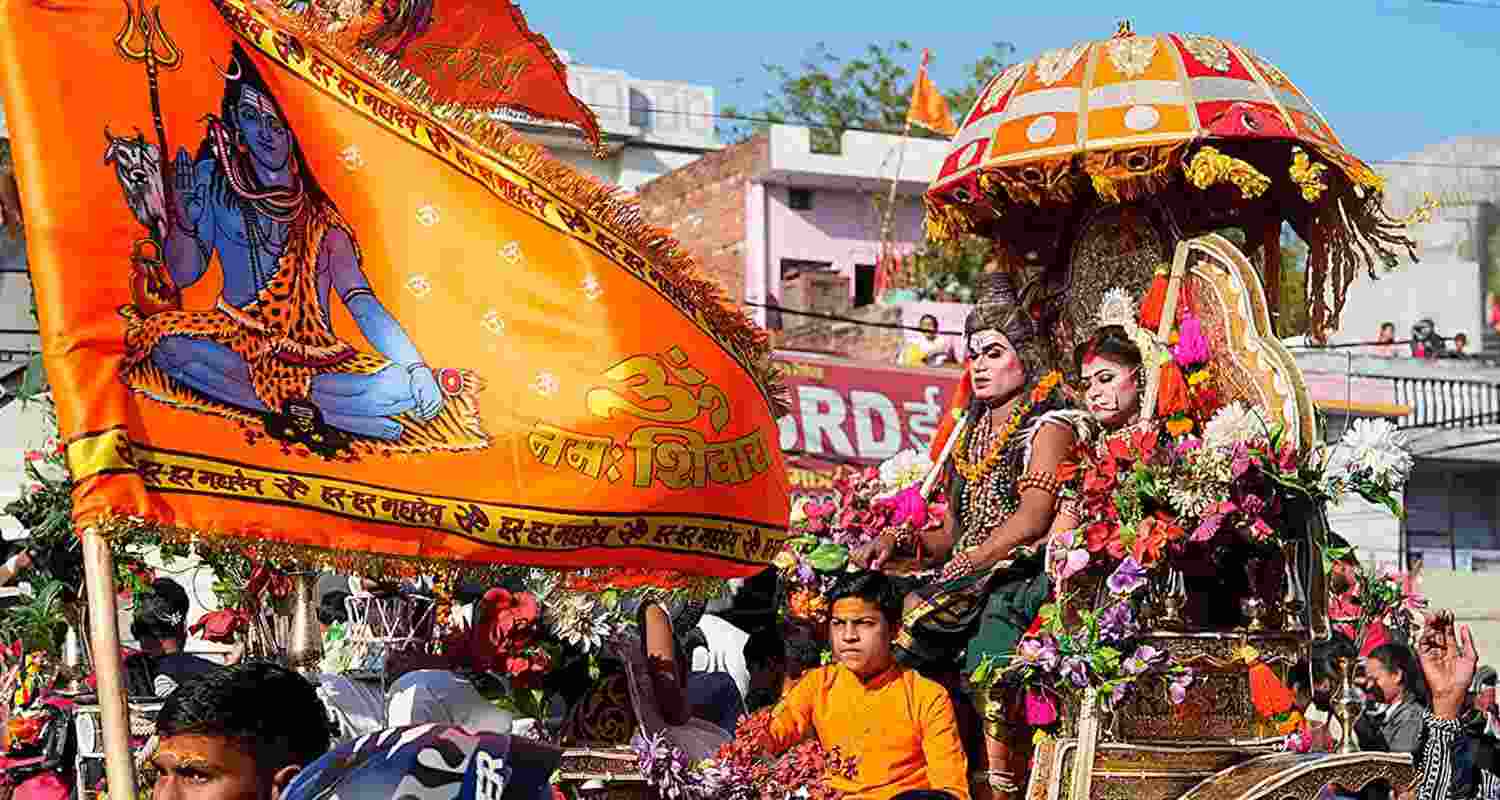 Devotees participate in a ‘Shobha Yatra’ on the occasion of Maha Shivratri, in Lucknow