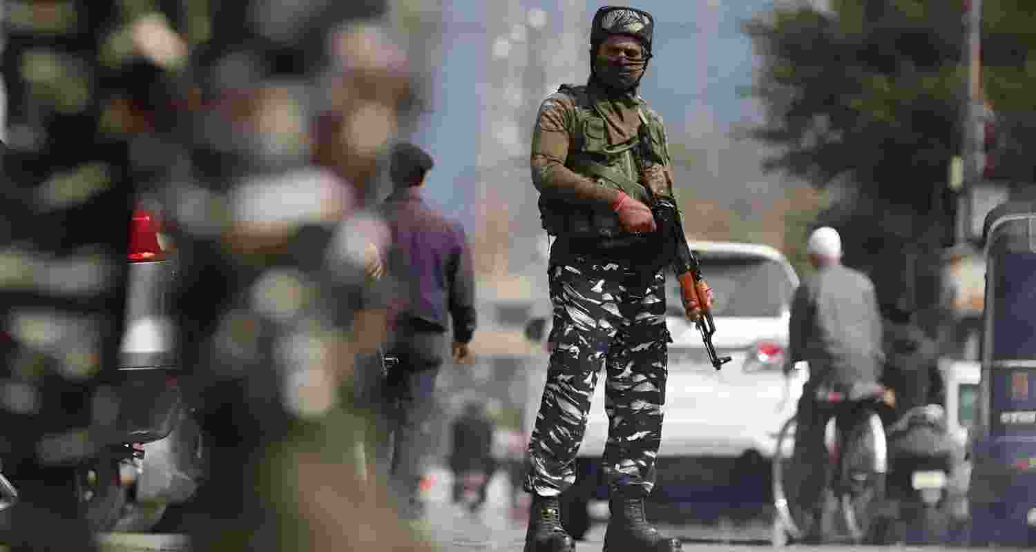 A CRPF personnel in Srinagar.