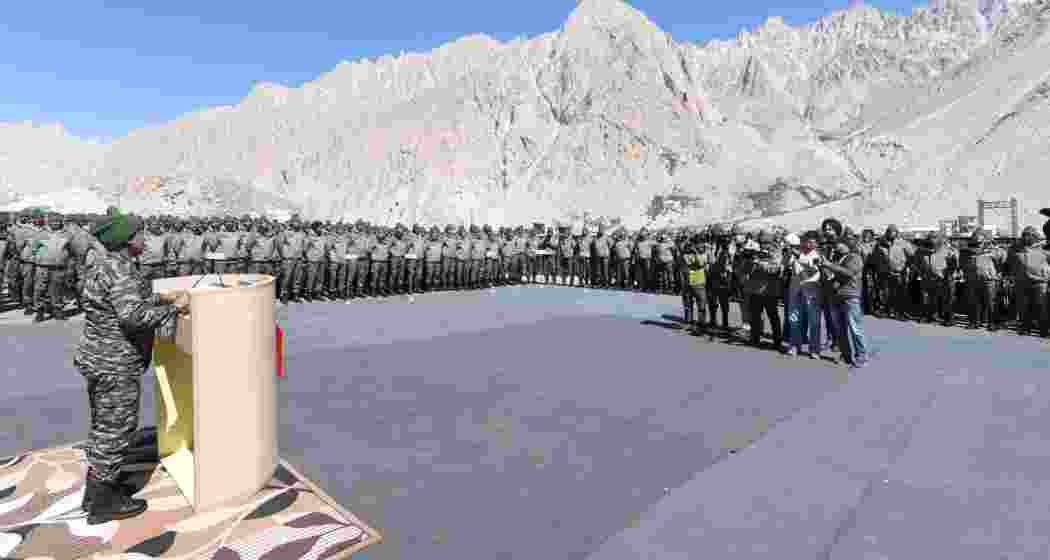 President Droupadi Murmu at the Siachen base camp, addressing the brave soldiers stationed at the world's highest battlefield for their exceptional courage and sacrifice in extreme conditions on Thursday.