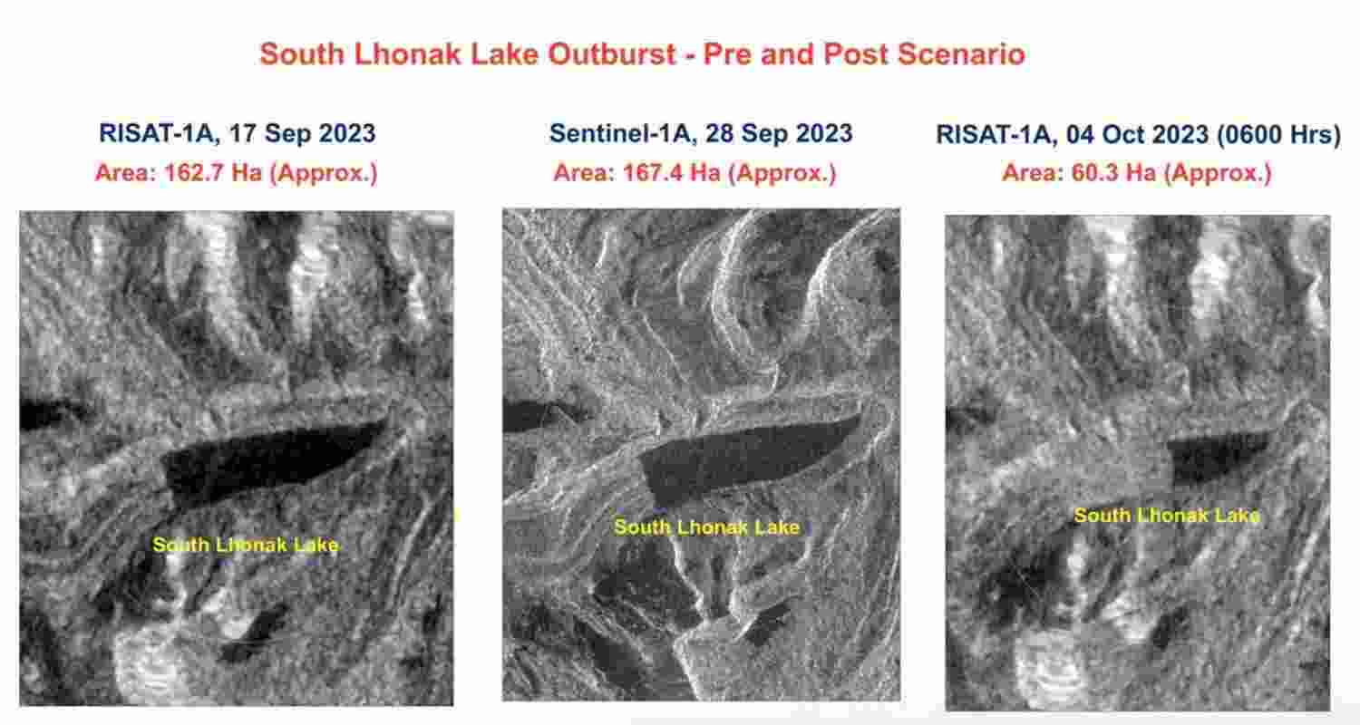 Temporal satellite images of Lhonak Lake in North Sikkim.