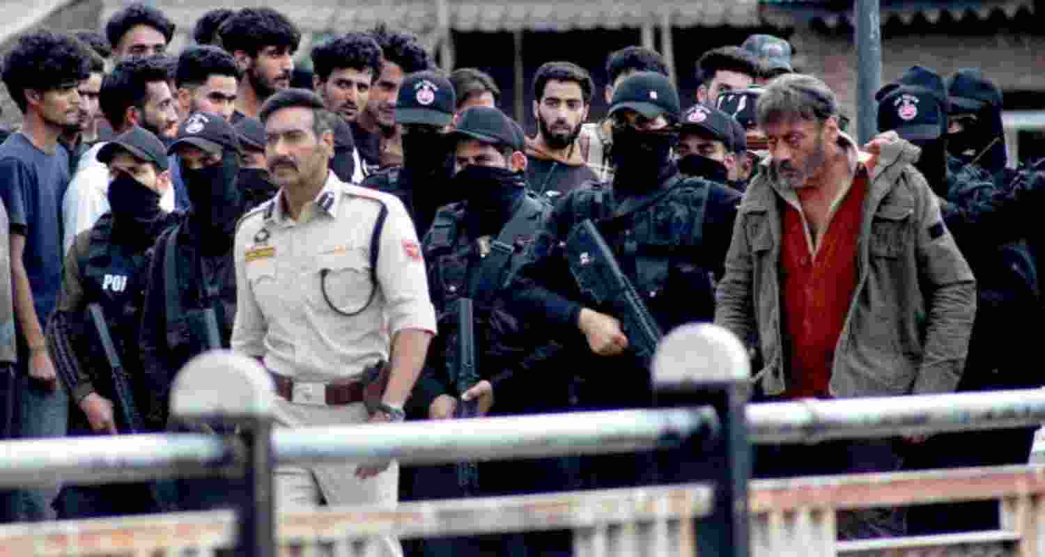 Actors Ajay Devgn and Jackie Shroff during the shooting of Singham Again in Kashmir.