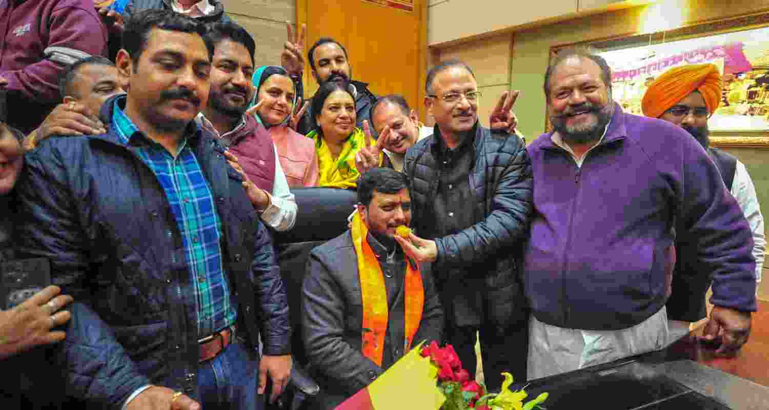 BJP members congratulating Manoj Sonkar on his appointment as Chandigarh mayor on January 30. 