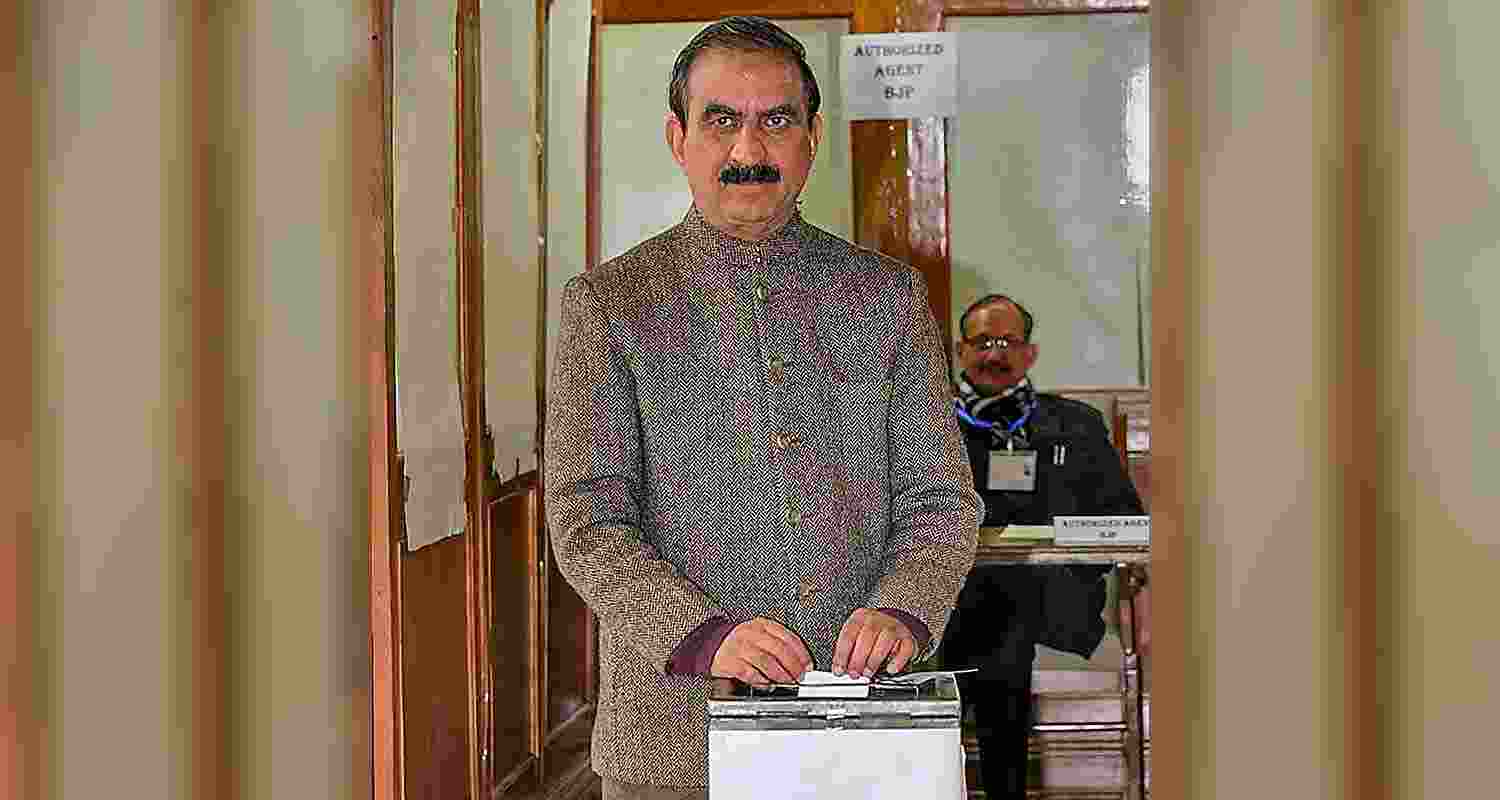 Himachal Pradesh Chief Minister Sukhvinder Singh Sukhu casts his vote in the Rajya Sabha elections.