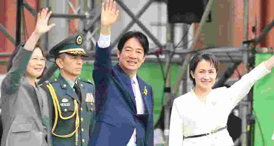 William Lai Ching-te (Third from left) waves after taking oath as Taiwan's new President. 