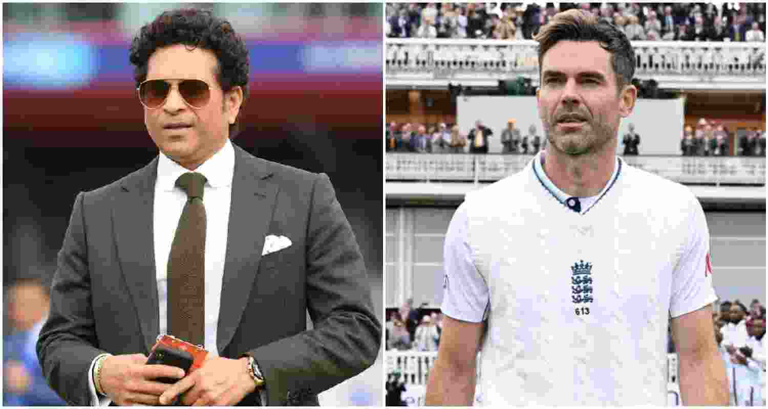 Indian cricket legend Sachin Tendulkar (L), England pacer James Anderson (R).