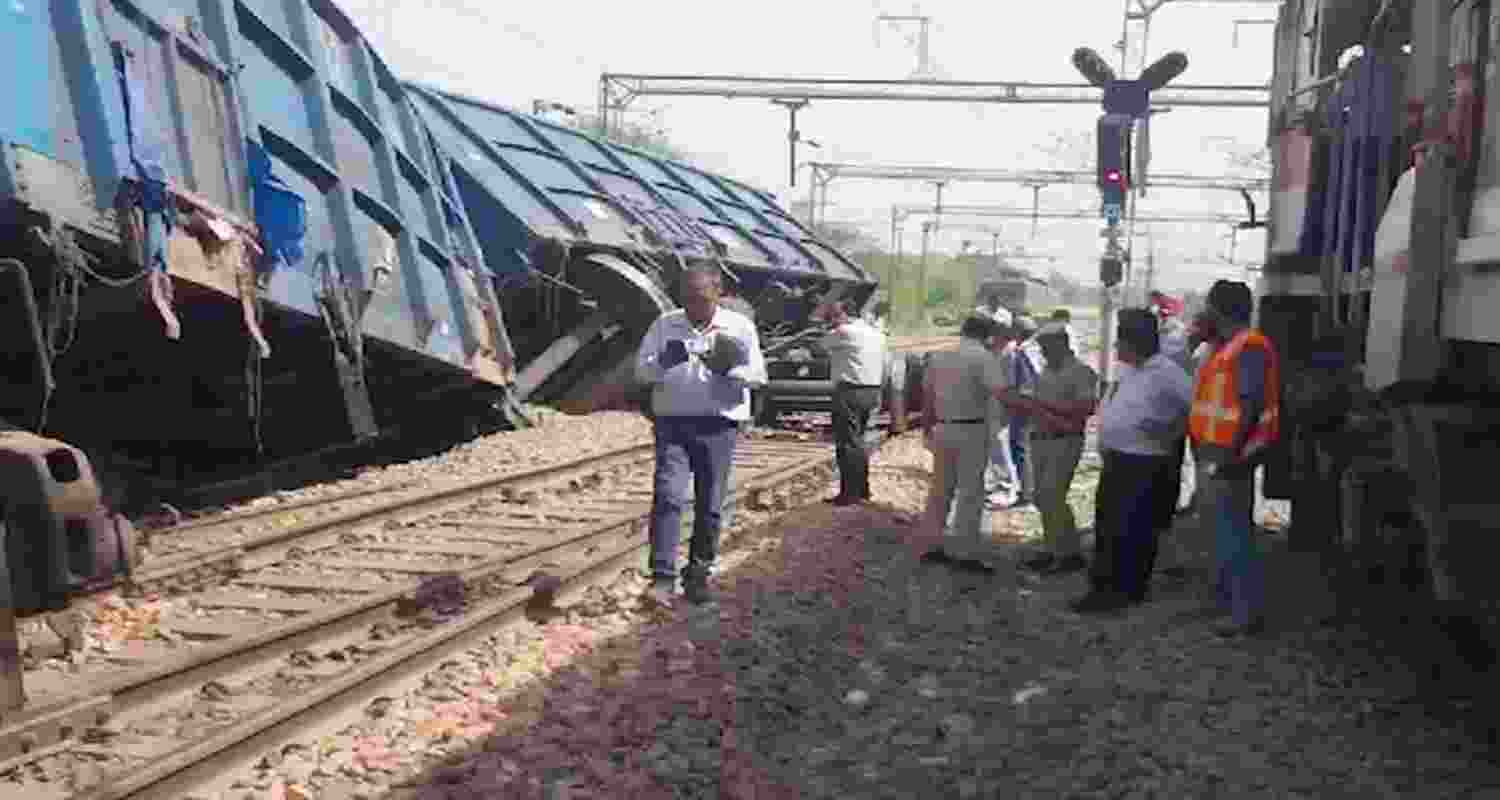 Rail traffic disrupted as eight containers fall off a train near Taraori in Haryana. 