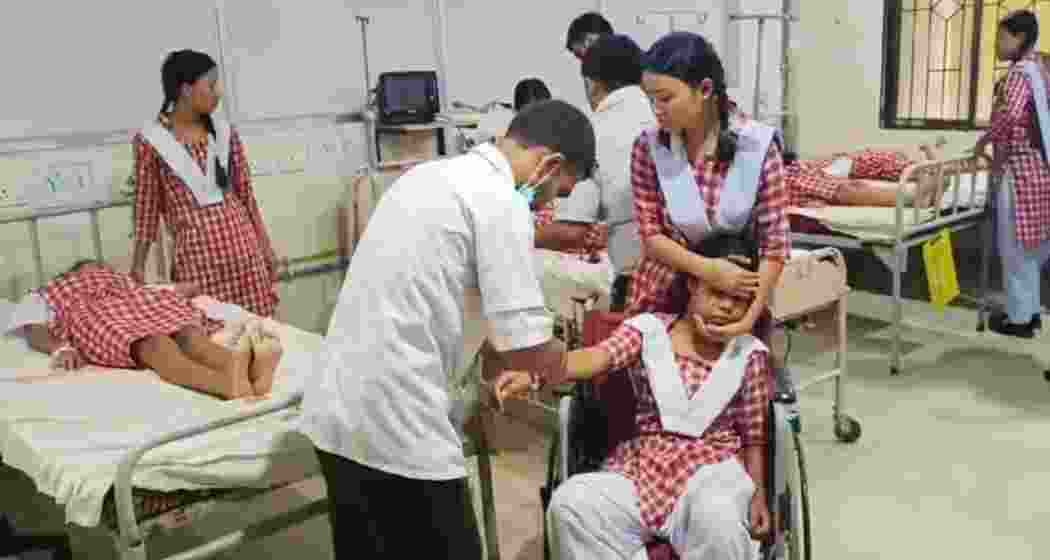 Schoolgirls of Bodhjungh Girls Higher Secondary School being treated at the  GB Pant Hospital in Tripura's Agartala.