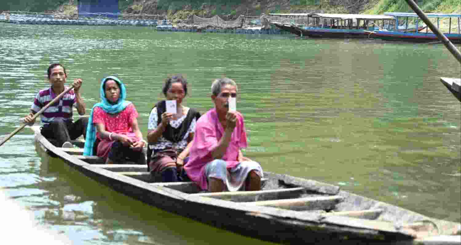 Voters from the remote Karbuk sub-division under the East Tripura Lok Sabha constituency making their way to cast their votes.