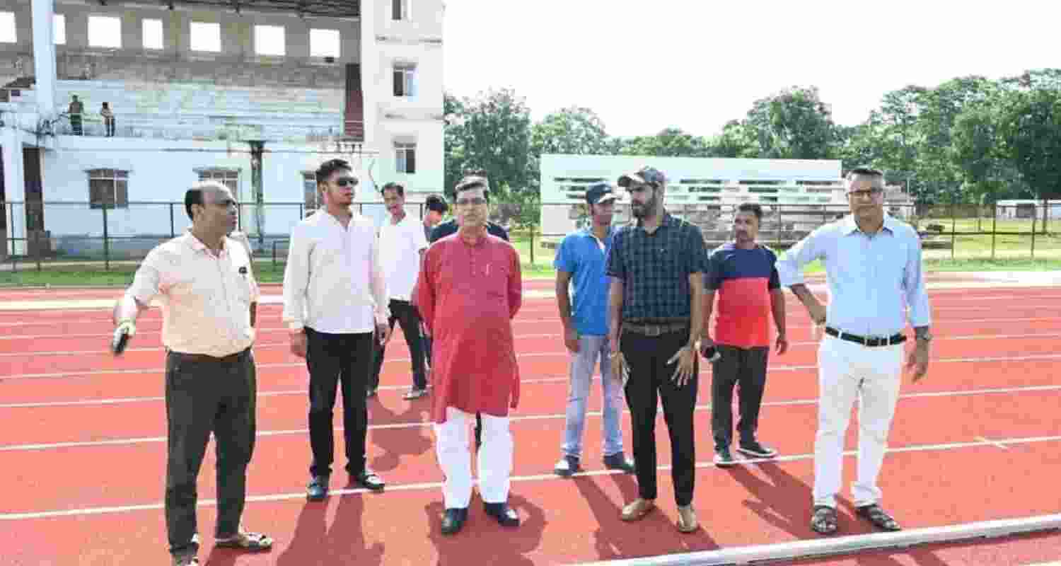 Officials review Tripura's first synthetic athletic track, set for inauguration on July 2.
