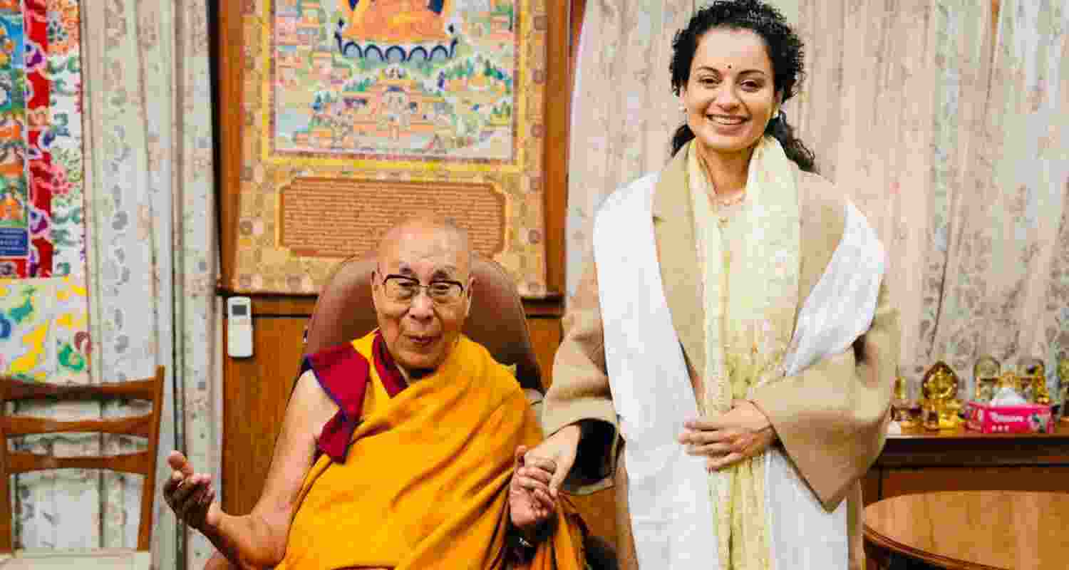 BJP Candidate for Lok Sabha from Mandi Kangana Ranaut, meets Dalai Lama in Dharamshala. Image X.