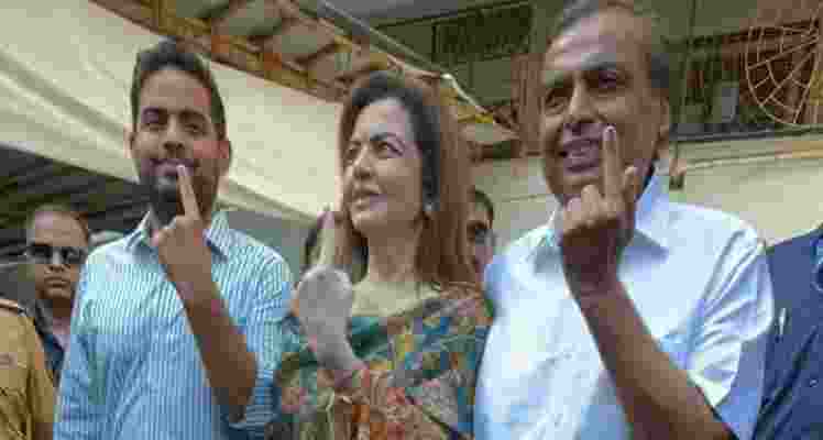 Reliance Industries Limited Chairman and Managing Director Mukesh Ambani, along with Founder and Chairperson of Reliance Foundation Nita Ambani, cast their votes on Monday at the Malabar Hill polling booth in Mumbai for the ongoing Lok Sabha Election 2024. 