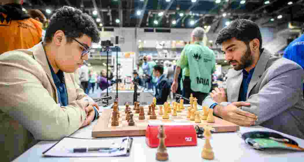 Grandmaster D Gukesh scores the first win for Team India against Aydin Suleymanli of Azerbaijan. Image taken from X.