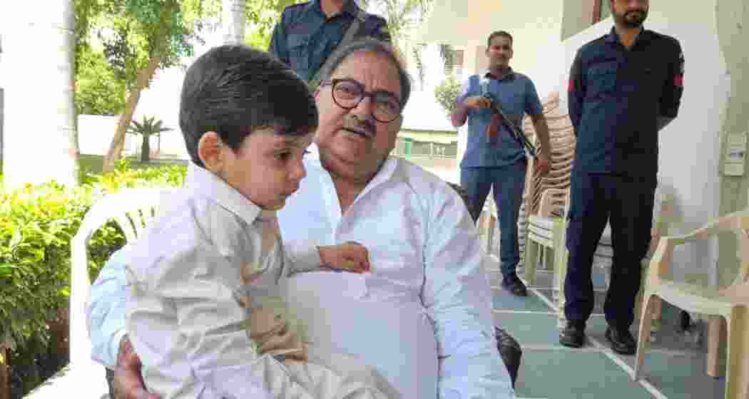 INLD's Abhay Singh Chautala and his grandson Udham Singh at his Sirsa residence.