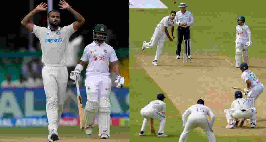 India's (L-R)  Akash Deep and R Ashwin bowls during the first day of the 2nd cricket Test match between India and Bangladesh at the Green Park Stadium, in Kanpur, Friday, Sept. 27, 2024. 