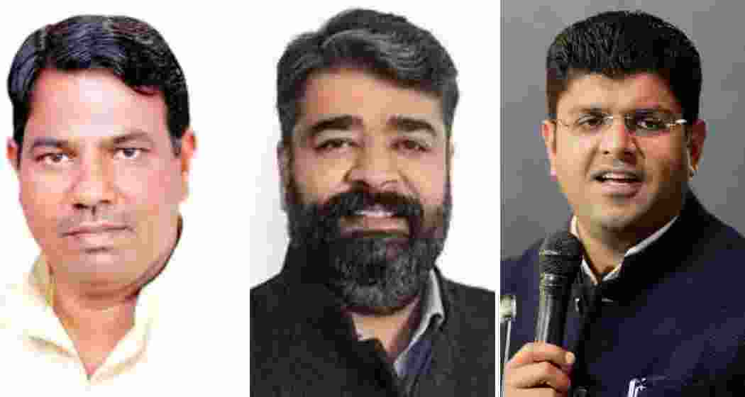 From left to right: BJP candidates Anoop Dhanka, Aseem Goyal, and Dushyant Chautala. 