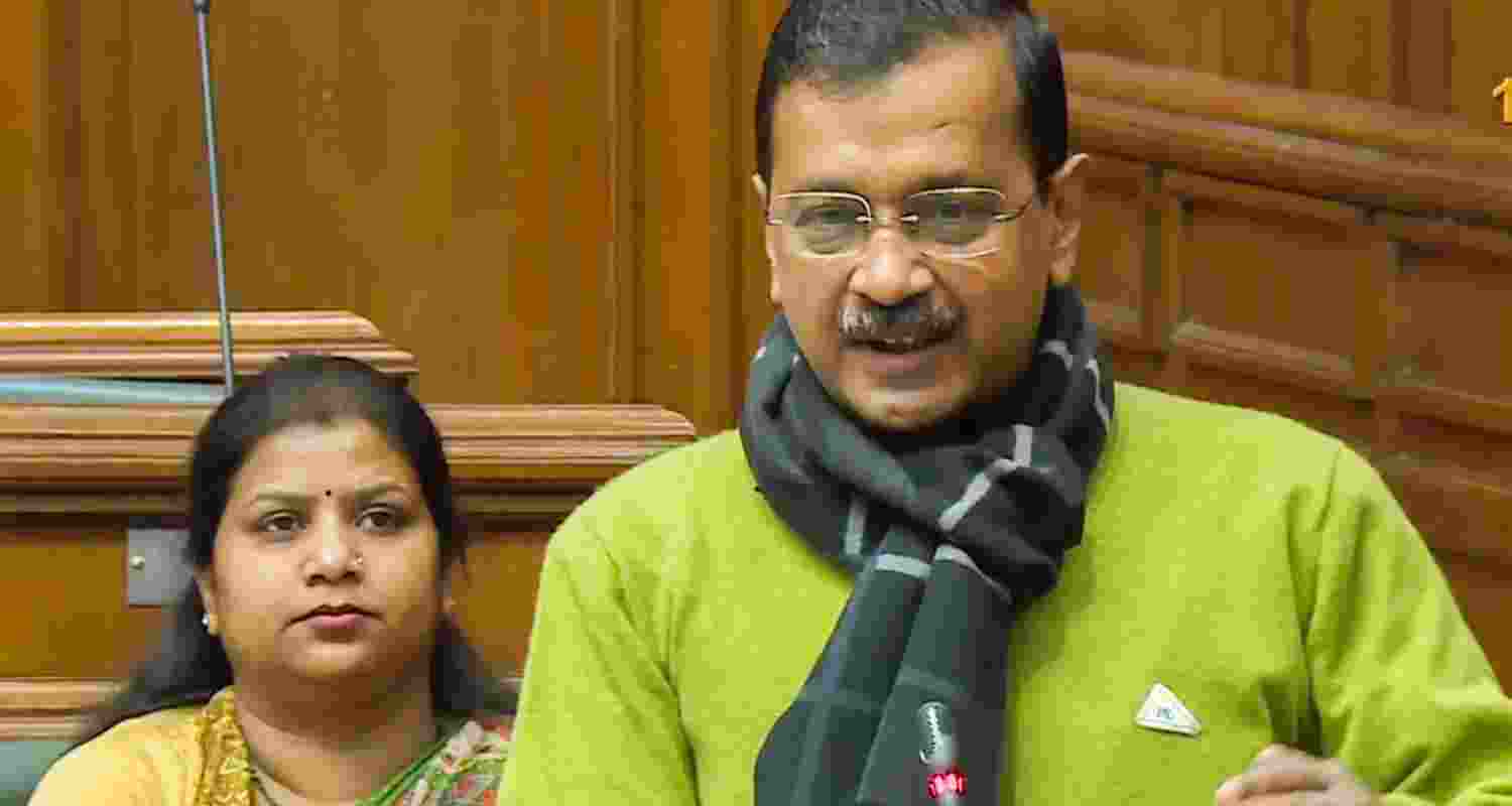 AAP leader and the Delhi Chief Minister Arvind Kejriwal during his address in the Delhi Assembly. 
