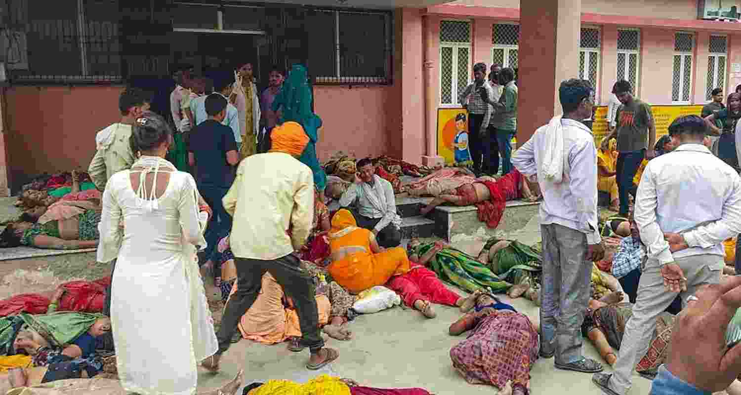 Victims outside the Trauma Centre after a stampede broke out at a religious gathering, in Hathras district, Tuesday, July 2, 2024. 