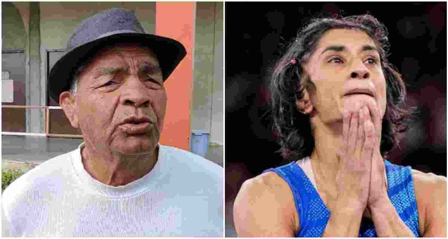 Wrestler Vinesh Phogat's uncle Mahavir Phogat (L), Vinesh Phogat (R).