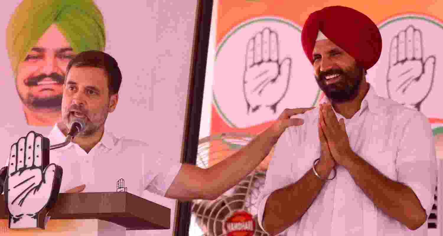 Rahul Gandhi with Congress Ludhiana LS seat nominee Amrinder Singh Raja Warring. 