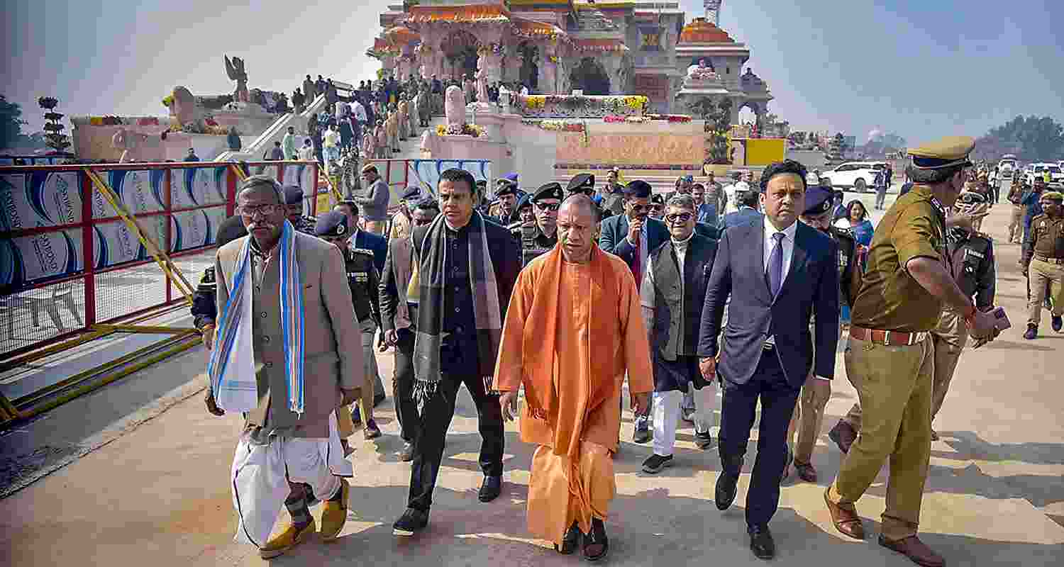 Uttar Pradesh Chief Minister Yogi Adityanath took stock of arrangements for devotees at the new Ram temple at Ayodhya. Shri Ram Janmabhoomi Teerth Kshetra