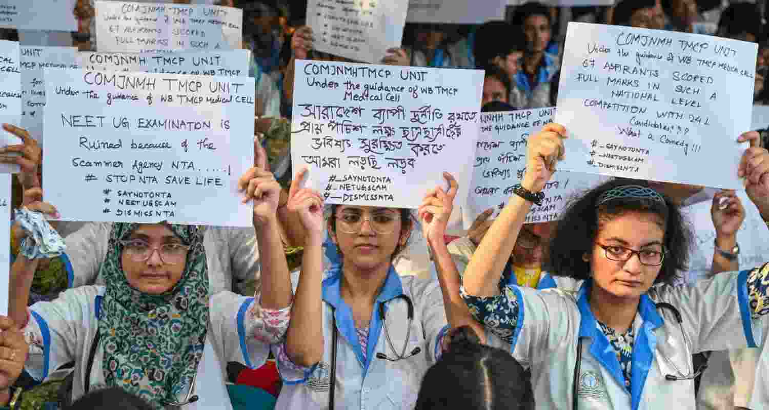 Students in Kerala, protesting against discrepancies in the NEET-UG exam.