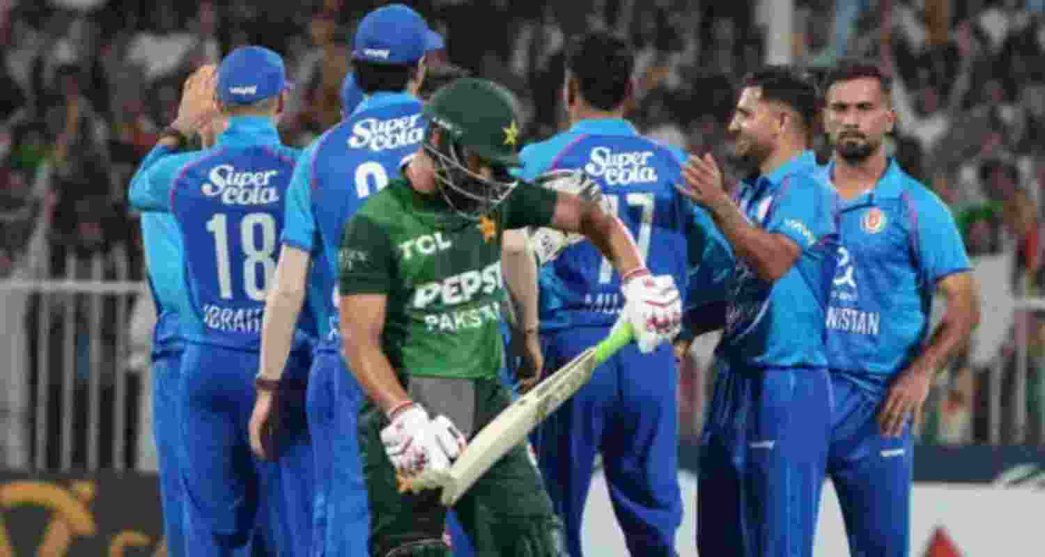 Afghanistan players celebrating a wicket during their match against Pakistan in Sharjah.