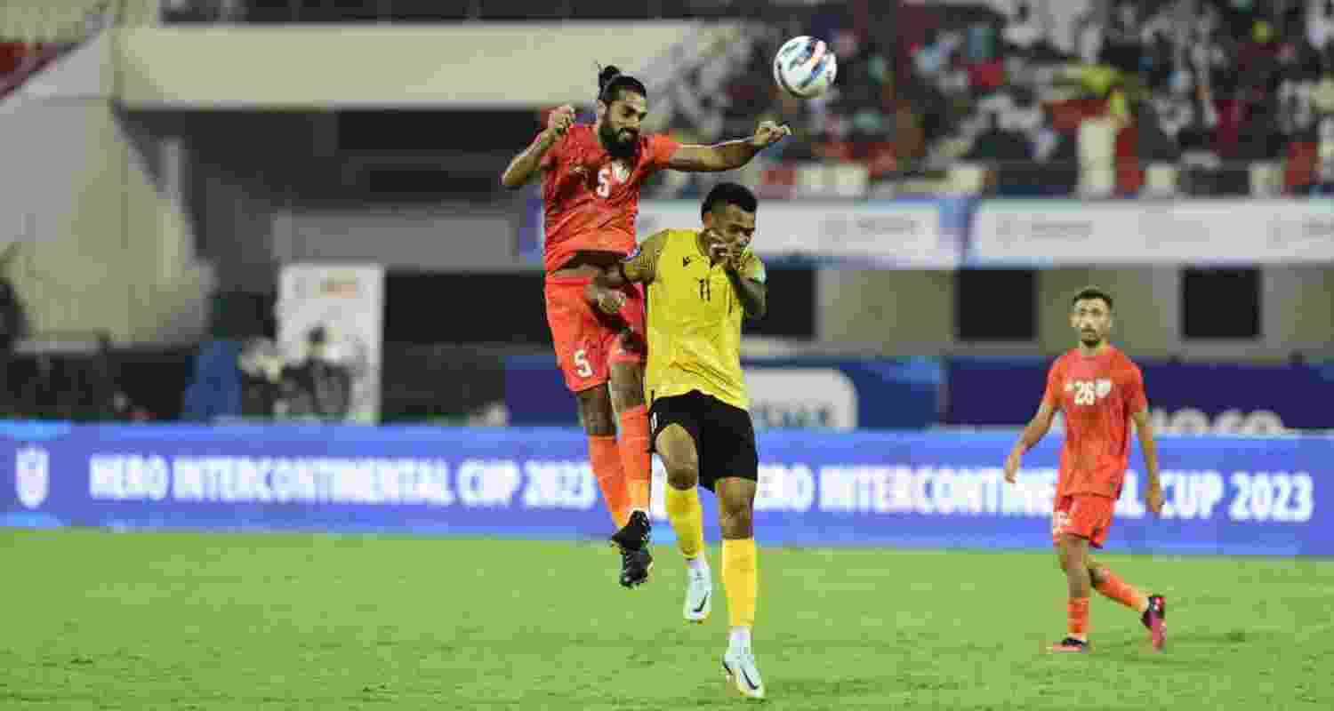 India's defender Sandesh Jhingan (in orange), who had scored the winner against Tajikistan in the previous match, failed to impress against Iran. 