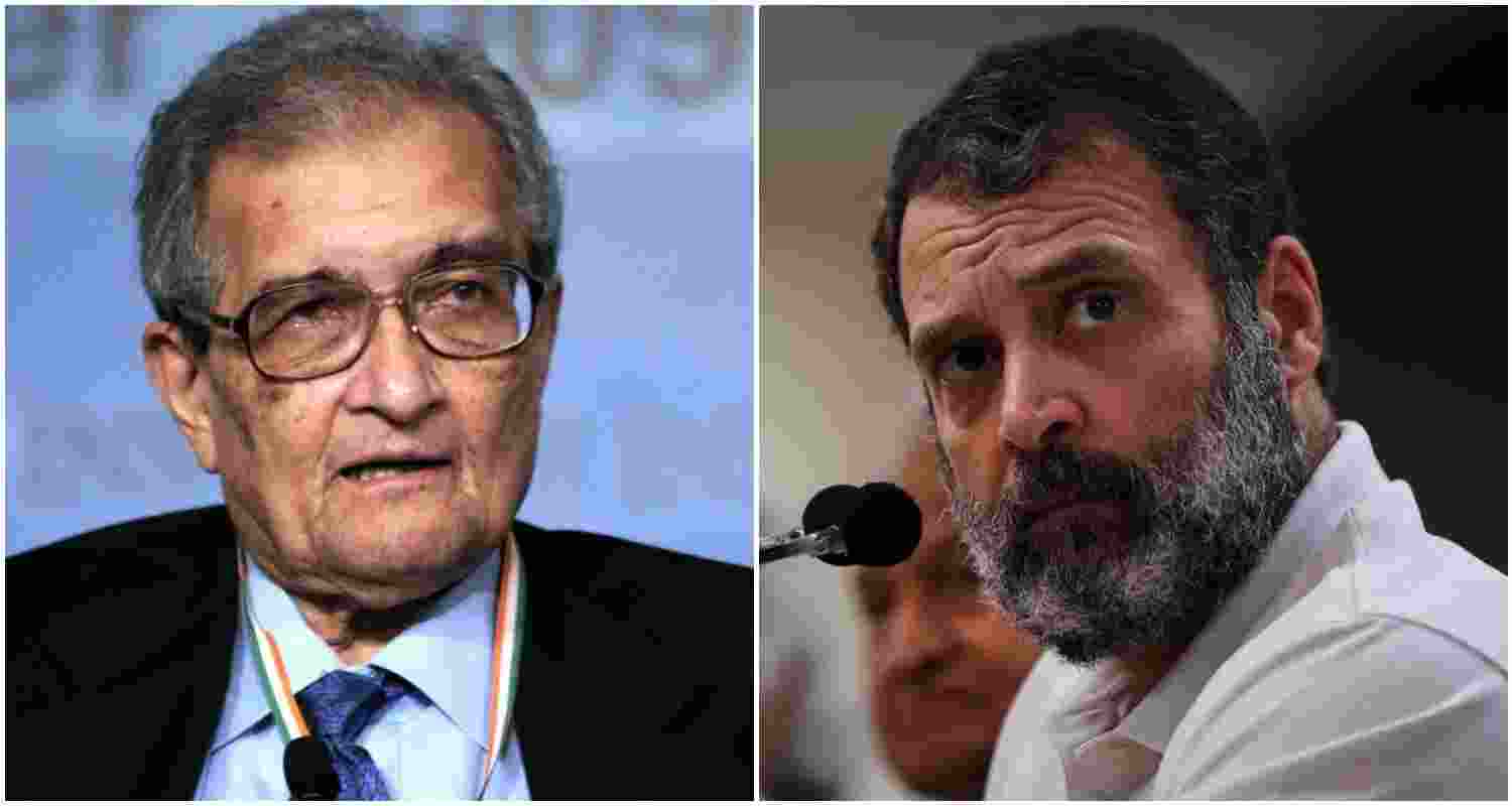 Nobel laureate economist Amartya Sen (L), LoP and Congress leader Rahul Gandhi (R).