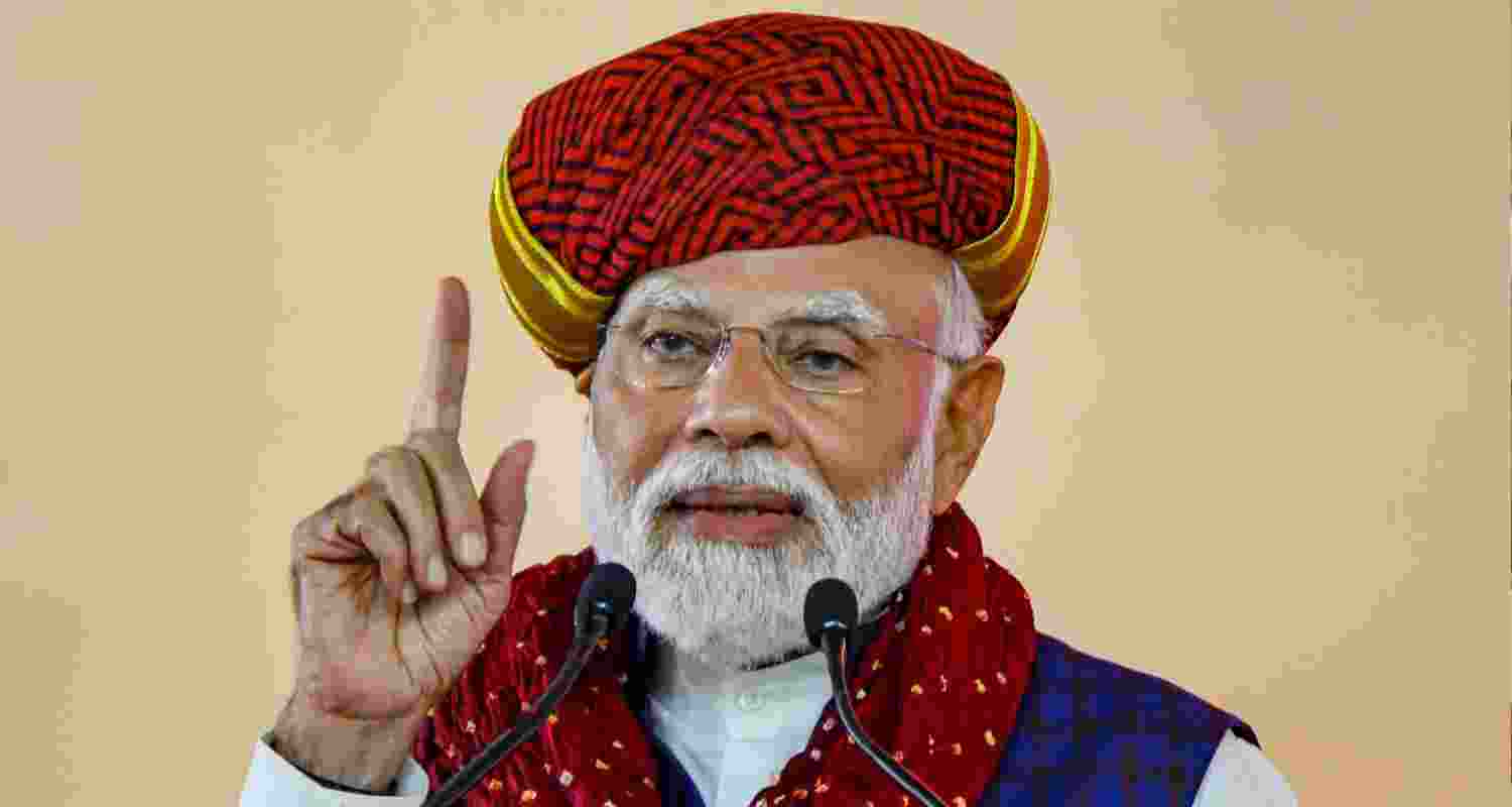 Image of Prime Minister Narendra Modi during his address to public. 