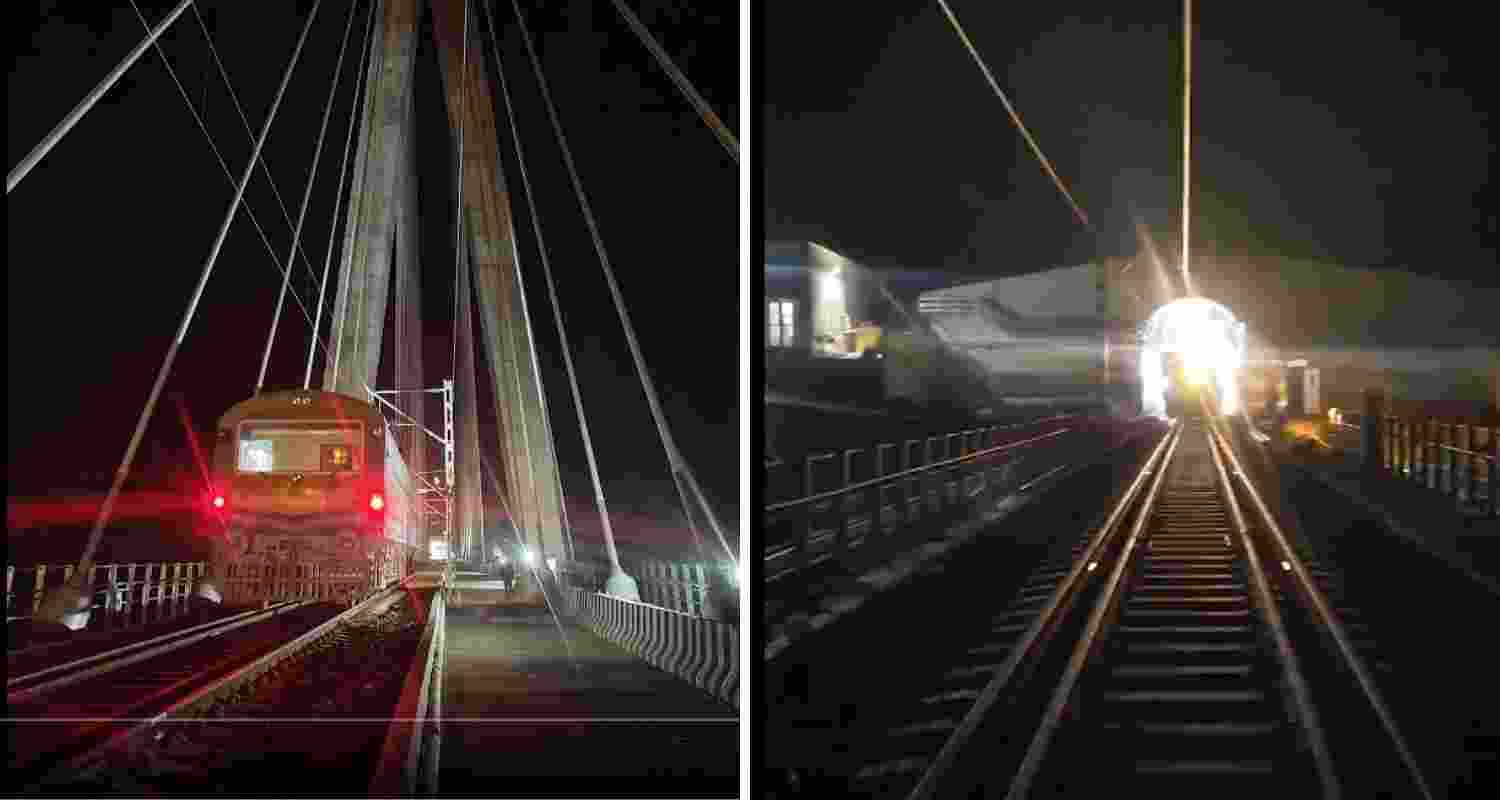 Visuals of the trial train run on the Anji Khad bridge,