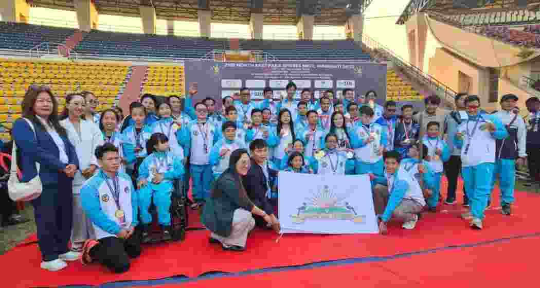 Arunachal Pradesh’s para-athletes celebrate their runner-up finish at the North East Para Games in Guwahati, where the contingent secured 84 medals across multiple disciplines.