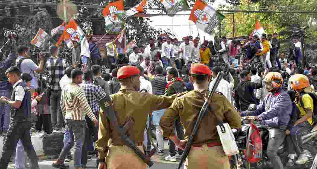 Indian Youth Congress members during their 'Dispur gherao' in protest against the death of Congress leader Mridul Islam, in Guwahati on Friday, Dec. 20, 2024. Mridul Islam died on Wednesday after police fired tear gas shells at protesters during a Raj Bhavan Chalo programme in Guwahati. 