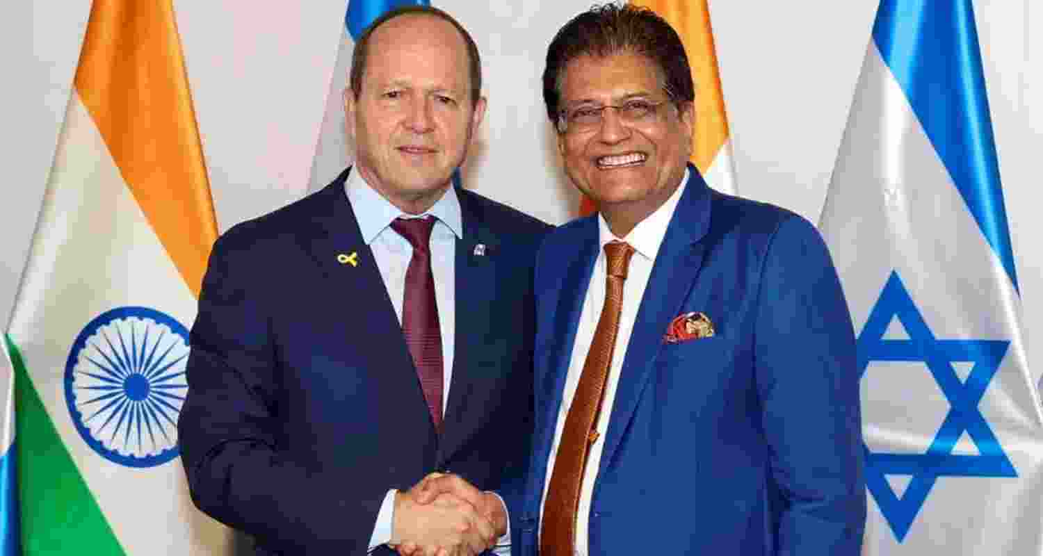Union Commerce Minister Piyush Goyal during a bilateral meeting with Israel's Minister of Economy and Industry Nir Barkat in Tel Aviv on Thursday.