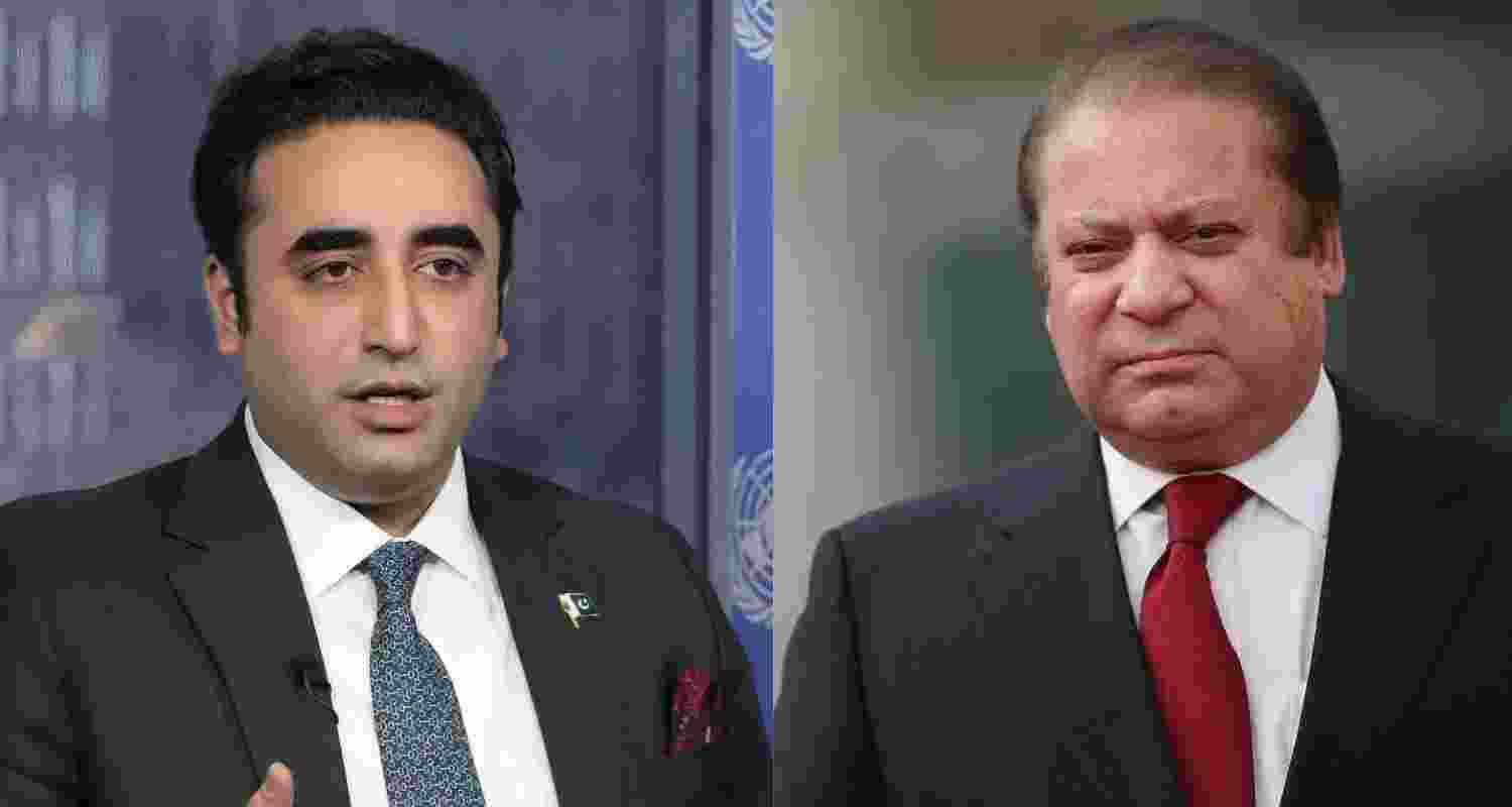 Images of  PPP leader Bilawal Bhutto Zardari and PML-N leader and former PM Nawaz Sharif.