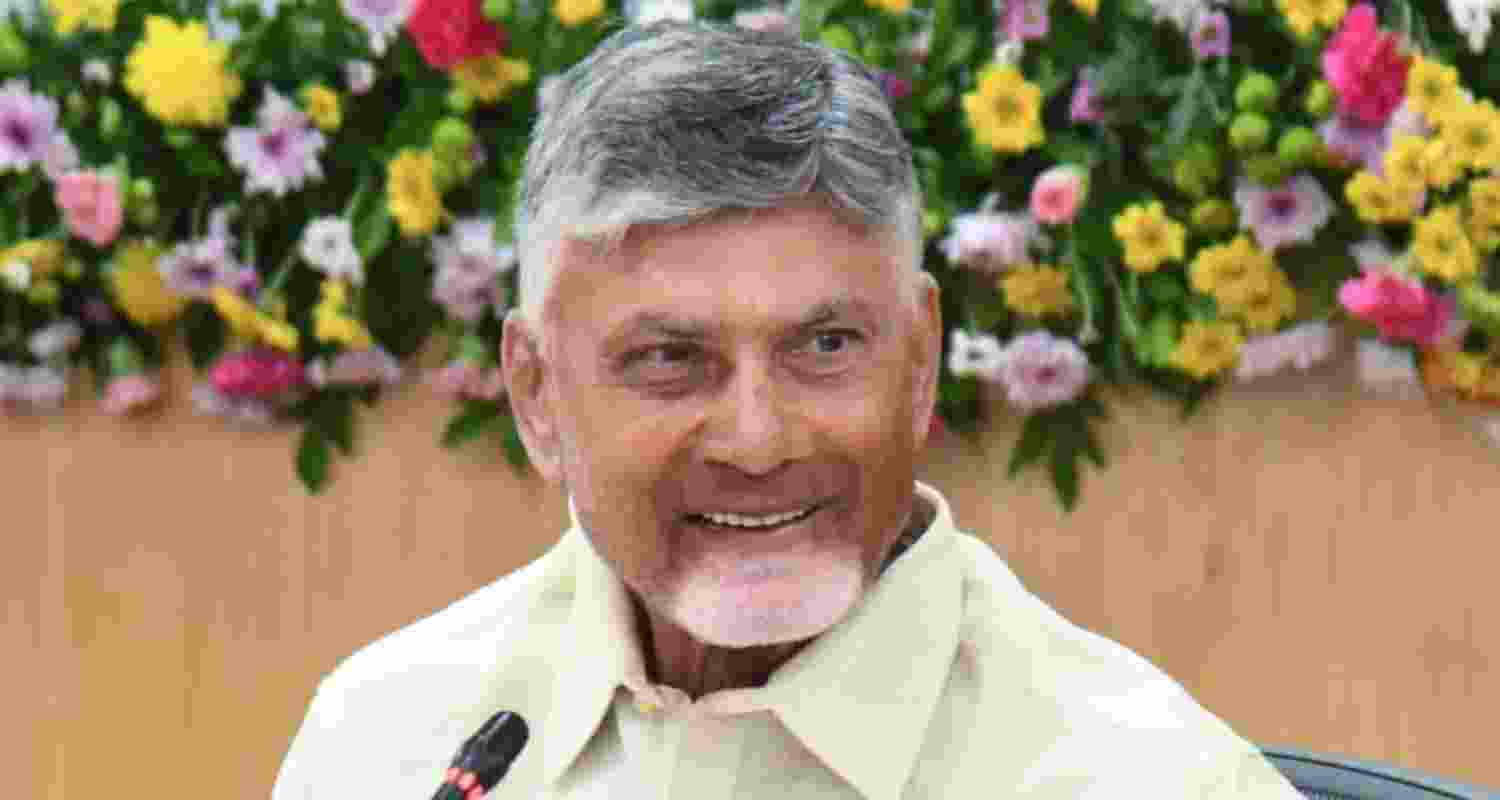 Andhra Pradesh Chief Minister N Chandrababu Naidu at the collectors meet in Amaravati.