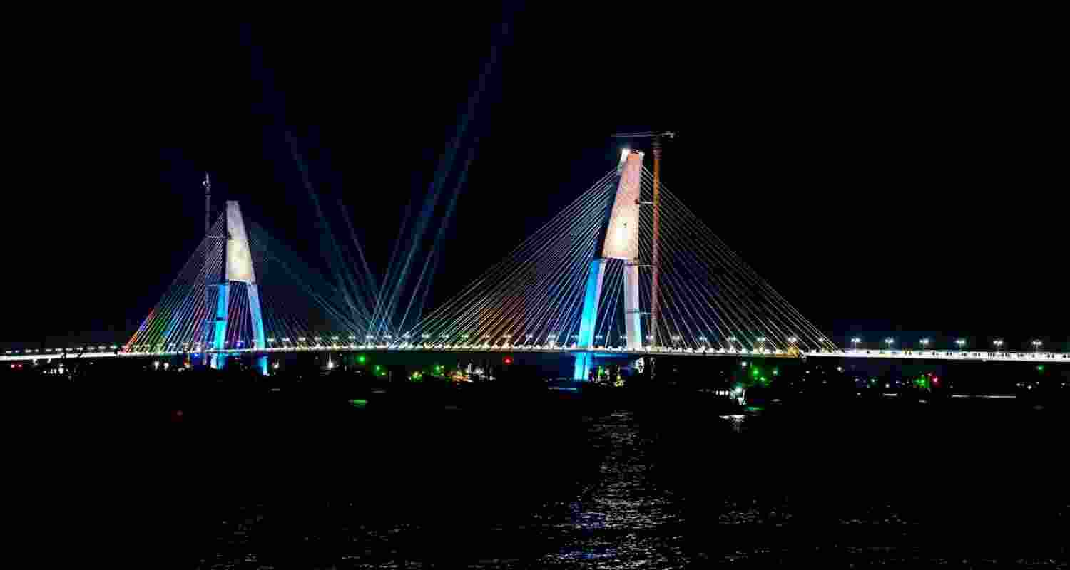 Image of Sudarshan Setu, India's longest cable-stayed bridge. 