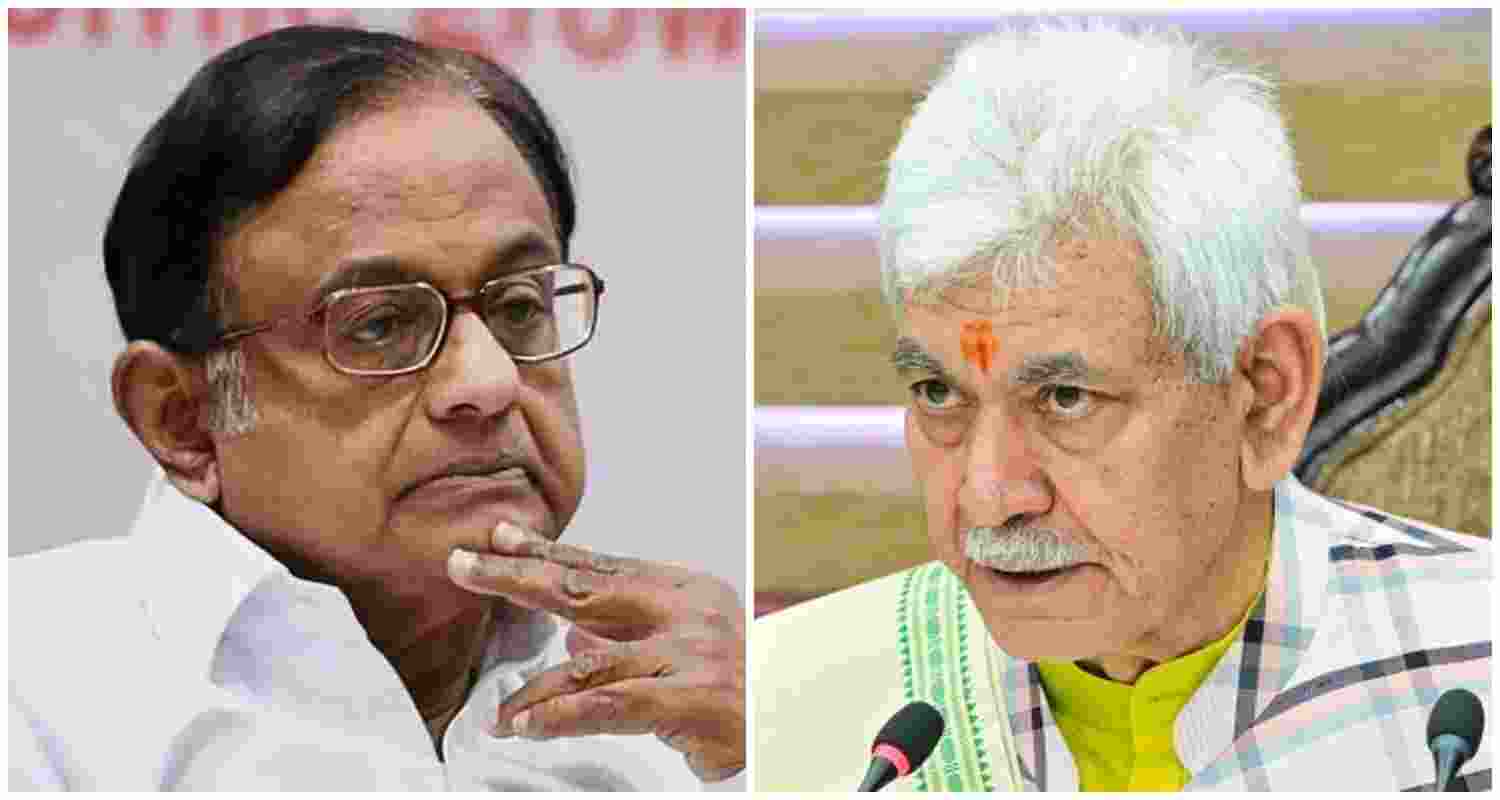 Congress veteran and Rajya Sabha MP, P. Chidambaram (L), Jammu and Kashmir Lieutenant Governor (LG) Manoj Sinha (R).