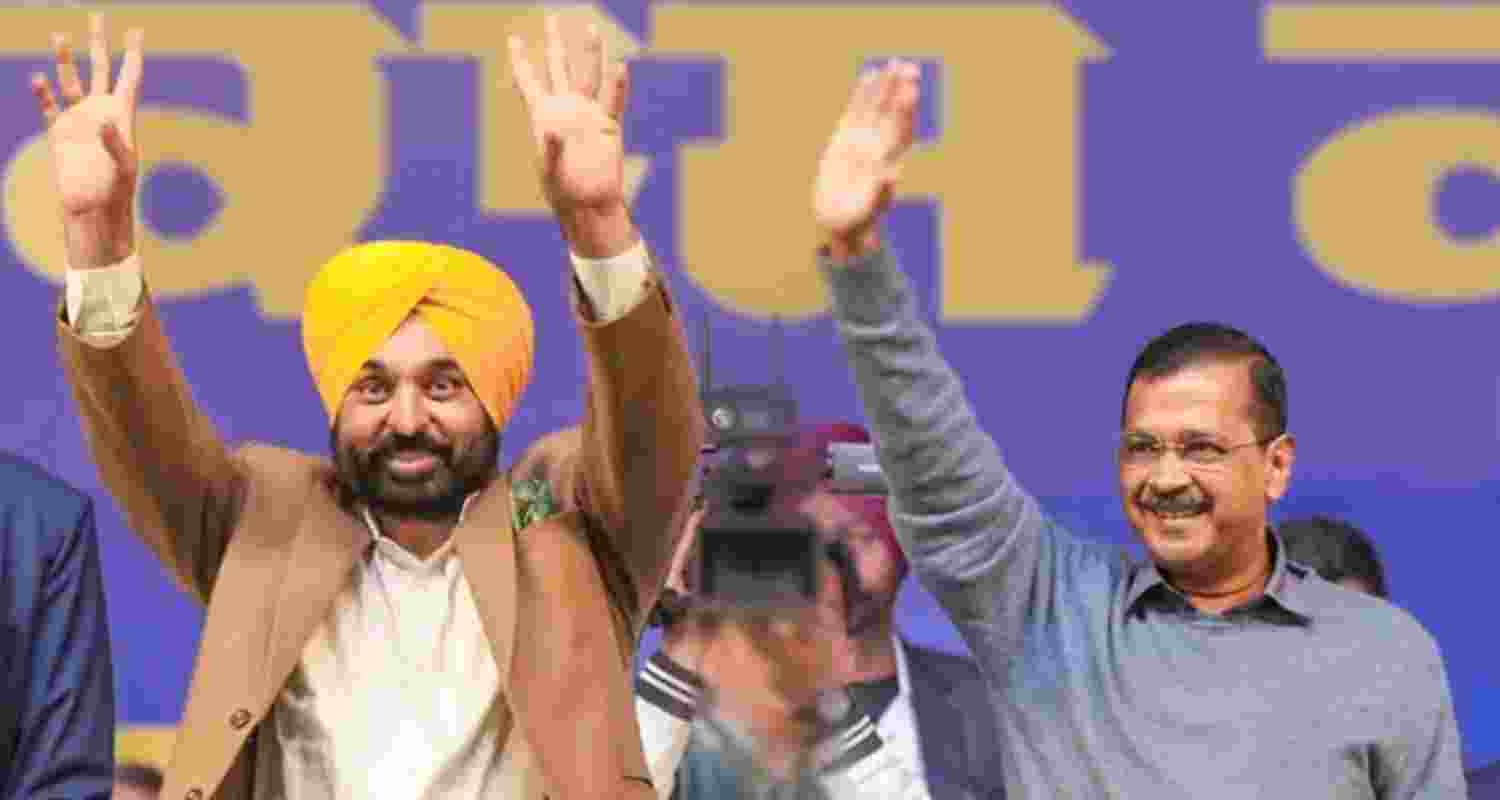 Punjab CM Mann with AAP national convener Arvind Kejriwal.  