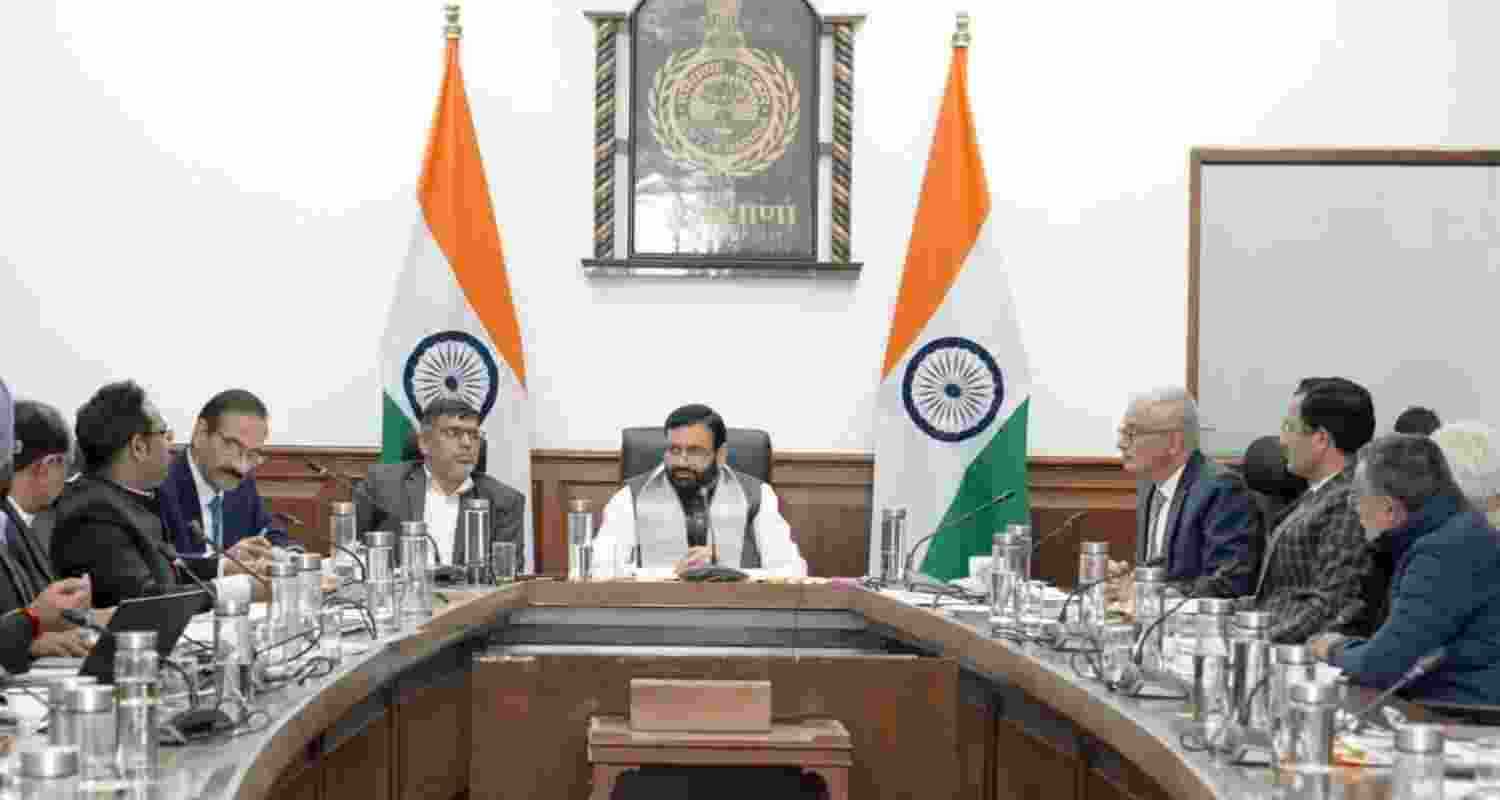 CM Saini during meeting with senior officials of the Education Department on various issues and schemes to further improve the quality of education and implement the New Education Policy (NEP).