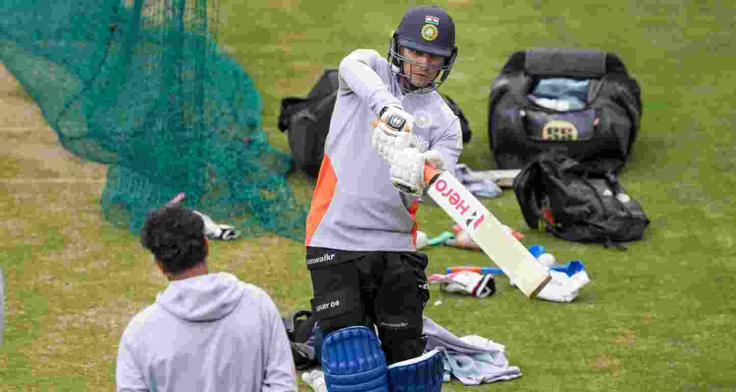 Opener Abhishek Sharma and left-arm spinner Kuldeep Yadav during a training session ahead of the third T20 match between India and South Africa, at the HPCA Stadium in Dharamshala on Saturday.