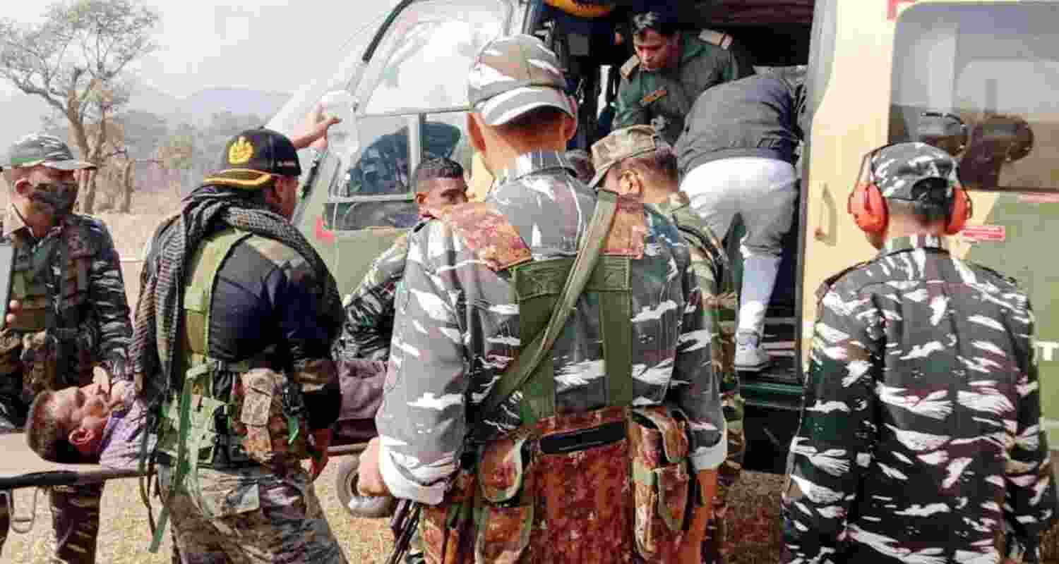 Injured CRPF Assistant Commandant Sai of CRPF 197 Battalion being airlifted to Ranchi for treatment.