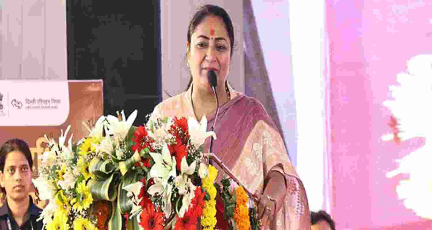 Delhi Chief Minister Rekha Gupta along with BJP MP Manoj Tiwari, cabinet minister Kapil Mishra laying the foundation in Yamuna Vihar, New Delhi, Thursday.