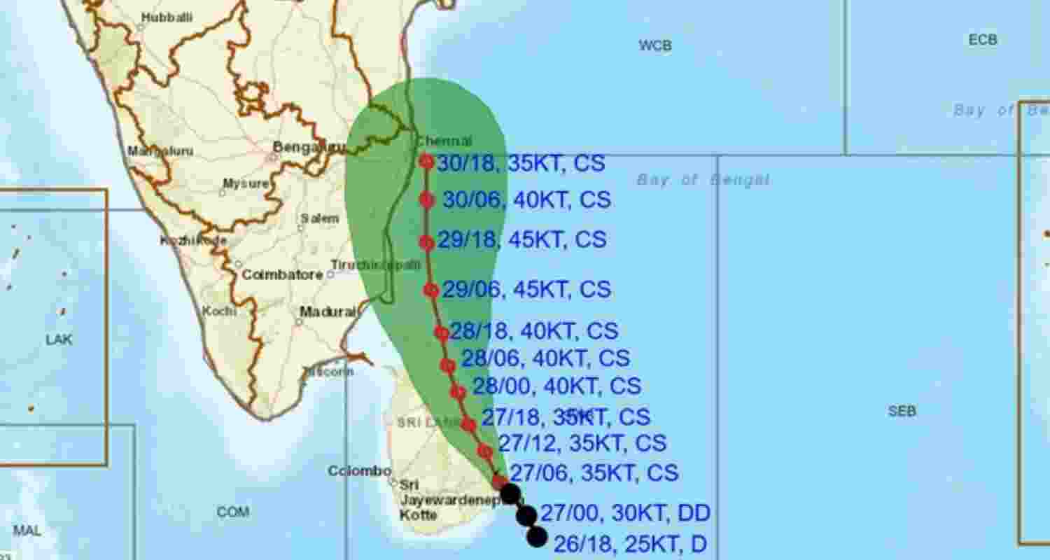 Heavy rainfall is likely over north Tamil Nadu on December 1 and across coastal Andhra Pradesh, Yanam, and Rayalaseema until December 2.
