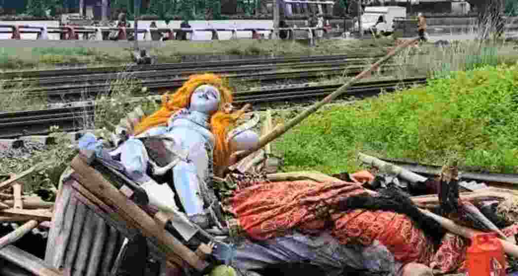 The demolished site of the makeshift Durga Mandap near Dhaka’s railway tracks, where authorities claim eviction followed due process and the idol was immersed peacefully with community participation.