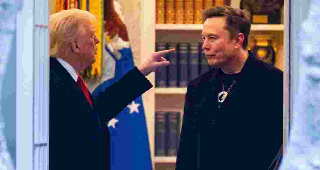 President Donald Trump and Elon Musk speak before departing the White House on his way to his South Florida home in Mar-a-Lago in Florida, March 14, 2025.