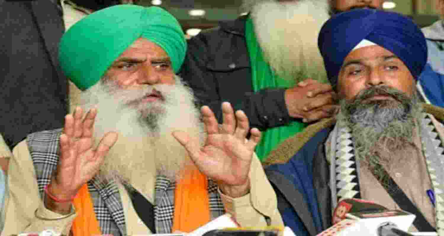 A file photo of Sarwan Singh Pandher, and Jagjit Singh Dallewal have come under the spotlight for leading the 'Delhi Chalo' agitation.