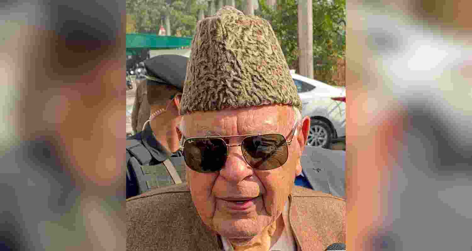 JKNC Supremo Farooq Abdullah speaking to reporters.