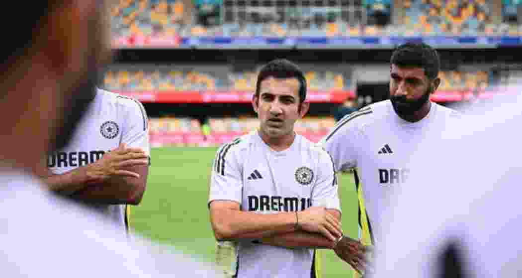 Indian cricket team head coach Gautam Gambhir with Indian men's international team members. 